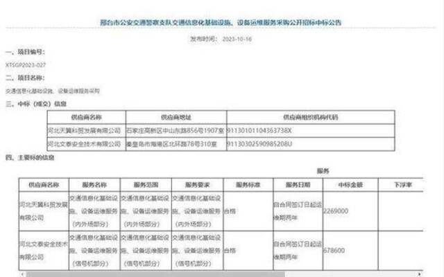 河北邢台交警支队294万元采购项目遭投诉，省财政厅认定中标结果无效