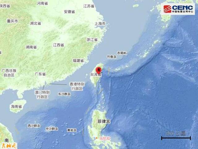 台湾花莲县发生4.7级地震，震源深度10千米