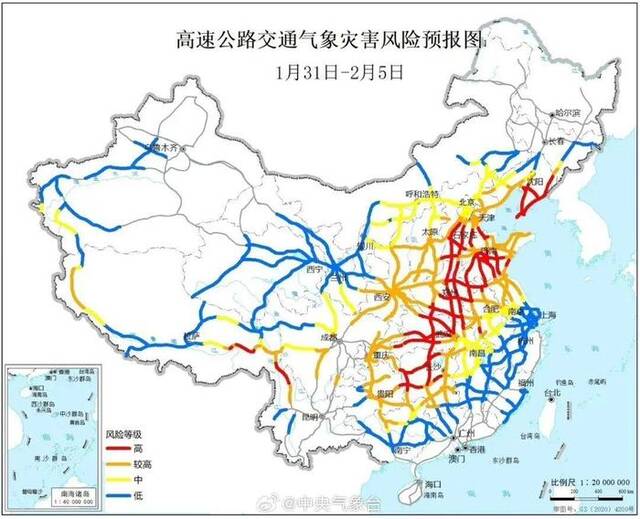 ▲1月31日至2月5日高速公路交通气象灾害风险预报图