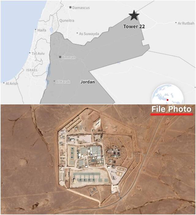 遇袭美军基地“22号塔”位于约旦境内，靠近伊拉克和叙利亚边境