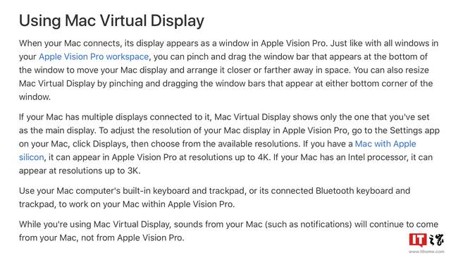 苹果 Vision Pro 头显“虚拟显示器”功能支持旧款英特尔芯片 Mac，分辨率缩至 3K