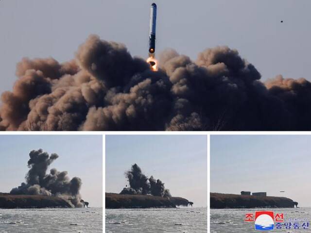 朝鲜导弹总局2月2日在朝鲜西部海域进行了巡航导弹超大型战斗部威力试验和新型防空导弹试射。本文图片来源：朝中社