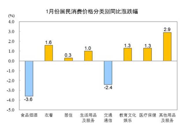 国家统计局：1月份全国居民消费价格环比上涨0.3%，已连续两个月上涨