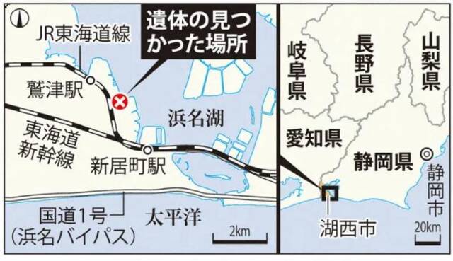 遗体发现地地图，图源：日本每日新闻