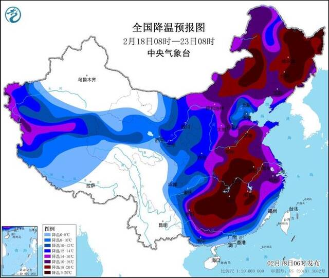 中央气象台发布寒潮橙色预警，平均气温普遍下降8-12℃