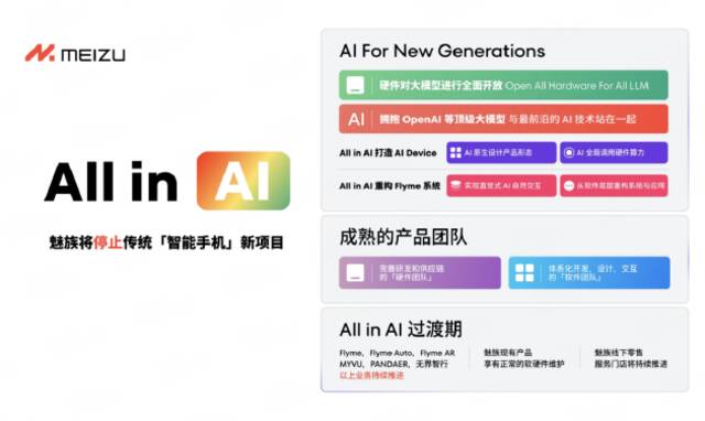 魅族宣布 All in AI 战略调整 智能手机业务仍继续保留软硬件维护服务