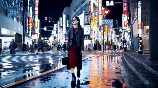 Sora传播度最高的时长60秒的视频之一，女子行走在东京街头。来源：Sora