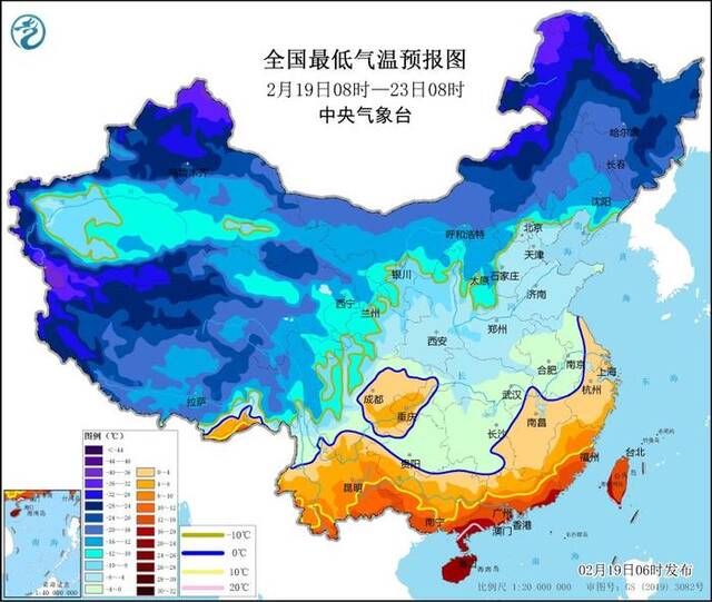 中央气象台2月19日继续发布寒潮橙色预警 气温普降8～12℃