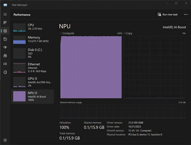 （目前英特尔NPU已经支持了Windows11任务管理器的系统占用显示）