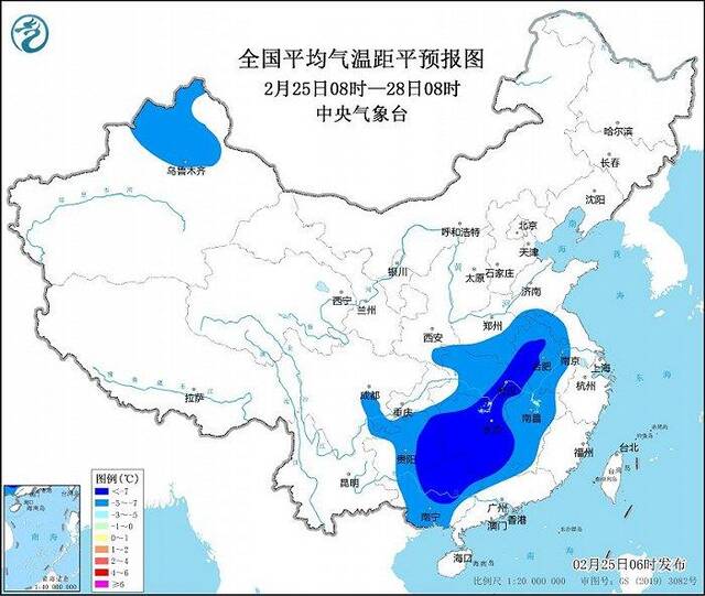 低温黄色预警继续：湖北湖南等省份局地气温较常年偏低7℃以上