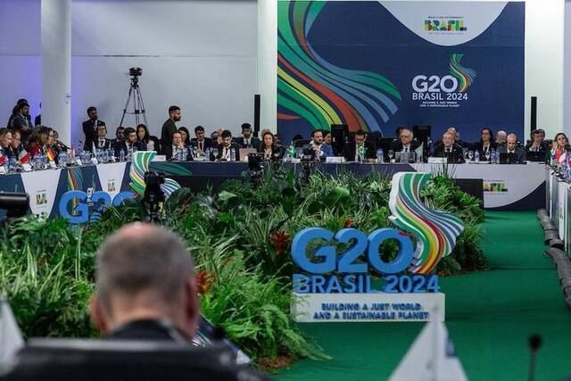 2月28日，巴西圣保罗，G20财长和央行行长会议现场。图源：视觉中国。