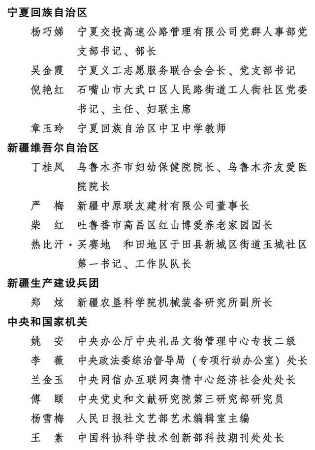 2023年度全国三八红旗手标兵、全国三八红旗手、全国三八红旗集体全名单公布