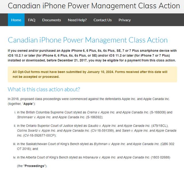 苹果了结加拿大“电池门”诉讼，每位 iPhone 用户可获赔 17.50~150 加元