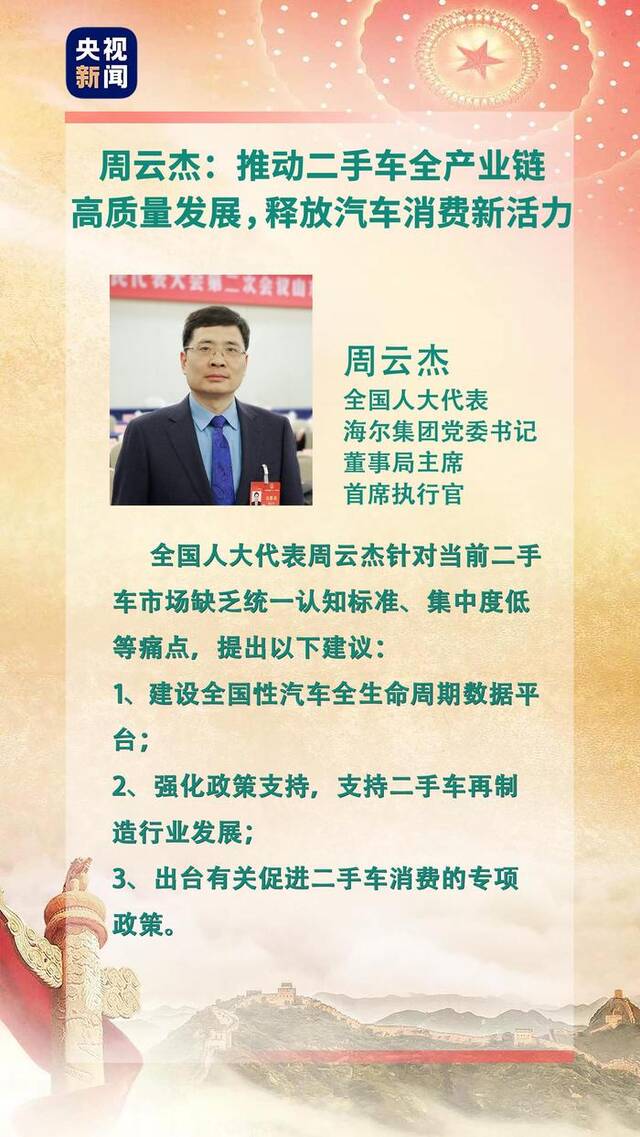 人大代表周云杰：推动二手车全产业链高质量发展，释放汽车消费新活力