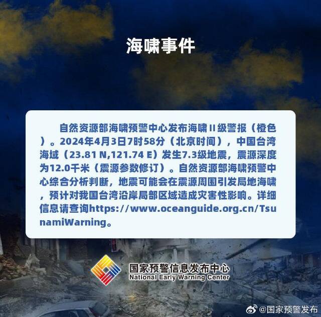 自然资源部海啸预警中心发布海啸Ⅱ级警报