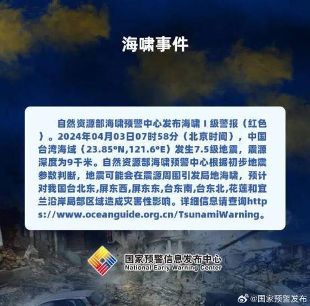 图片来源：国家预警发布官方微博