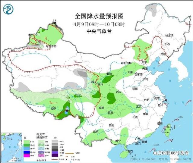 中央气象台：新疆北部和青藏高原东部有雨雪 4月10日夜间南方地区降水再起