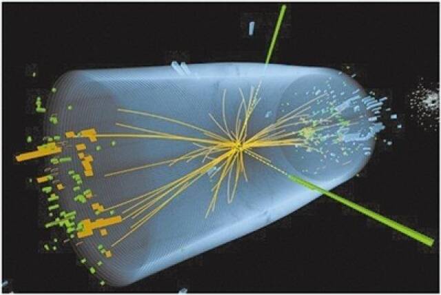 CMS探测器于2012年记录的一次事件。资料图自欧洲核子研究中心