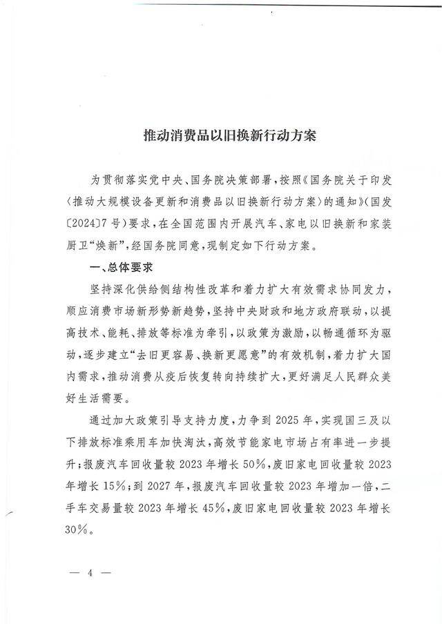 商务部等14部门印发《推动消费品以旧换新行动方案》