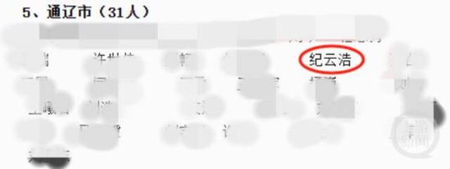 2010年内蒙古自治区基层政法机关定向招录公务员拟录用人员公示中，有“纪云浩”的名字。  网络图 
