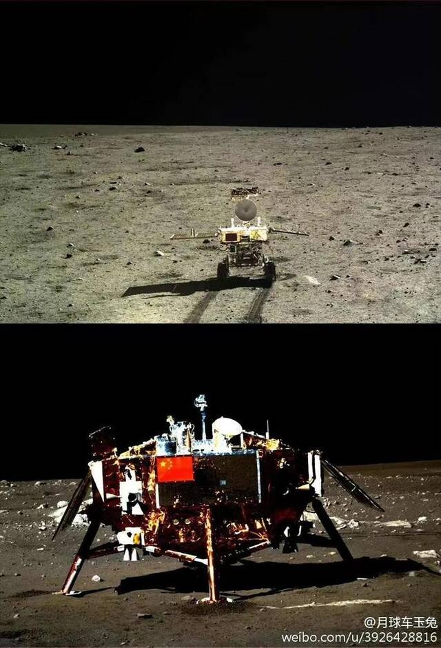△玉兔号与嫦娥三号着陆器月面互拍