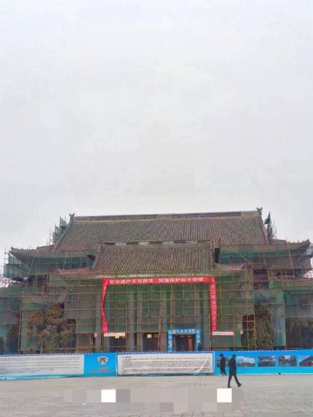 2024年2月，修缮期间的大礼堂。图源：河南大学表白墙