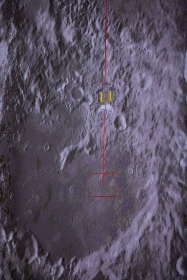 这是2019年1月3日在北京航天飞行控制中心拍摄的降落过程（示意图）。2019年1月3日10时26分，嫦娥四号探测器自主着陆在月球背面南极-艾特肯盆地内的冯·卡门撞击坑内，实现人类探测器首次在月球背面软着陆。新华社记者金立旺摄