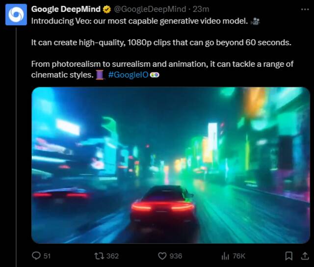 Sora劲敌！谷歌视频生成模型Veo发布：支持生成1080P视频