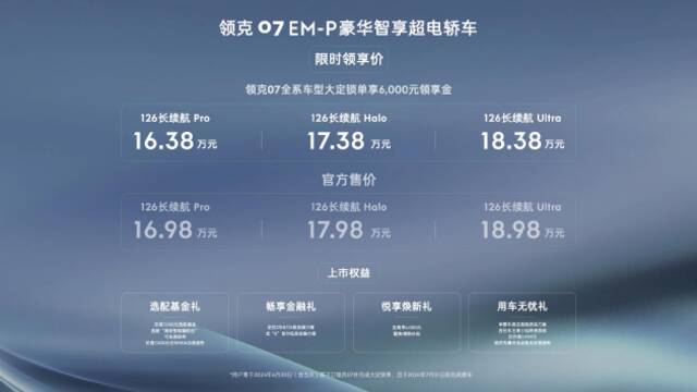 不卷参数卷体验，领克07 EM-P定价16.98万-18.98万 5月开启交付