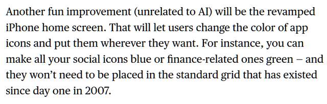 古尔曼：苹果 iOS 18 将提供更多主屏幕定制功能，支持更改 App 图标颜色