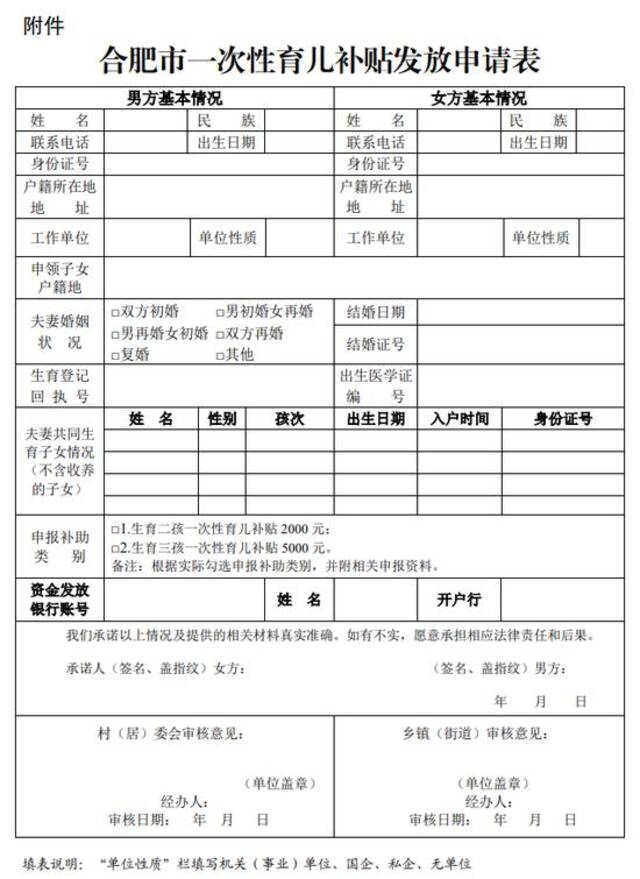 合肥：生育二孩一次性补贴2000元 第3个子女补贴5000元