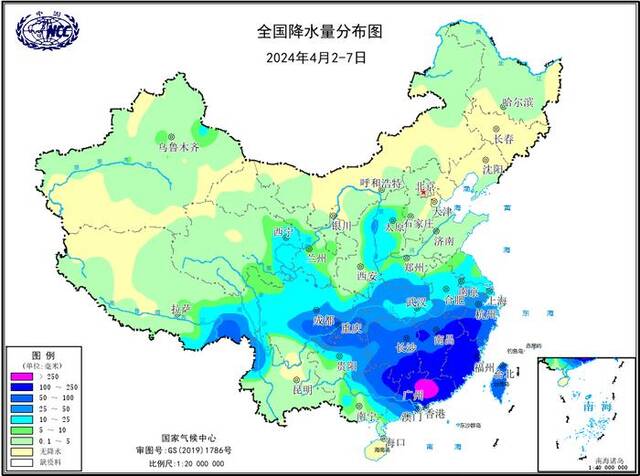 图54月2-7日全国降水量分布图