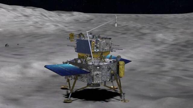 嫦娥六号探测器的模拟运行动画。