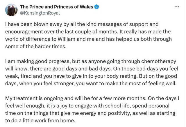 凯特王妃周六将公开露面 称抗癌取得了“良好进展”