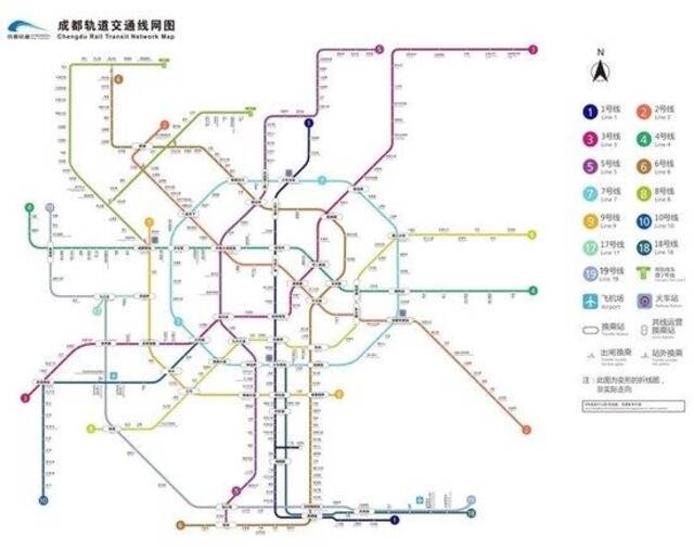 成都地铁运行线路图，图片来源于成都地铁微信公众号
