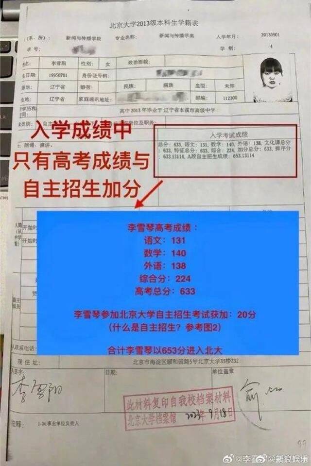 热搜第一！知名女星高考分数遭质疑，北大同学帮忙晒出成绩，本人尚未回应