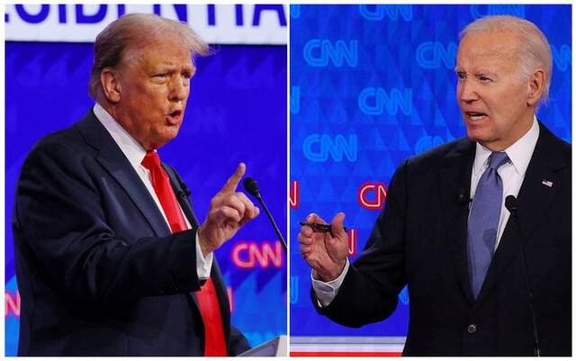 ▲拜登和特朗普参加2024年美国总统选举首场辩论。图/ICphoto