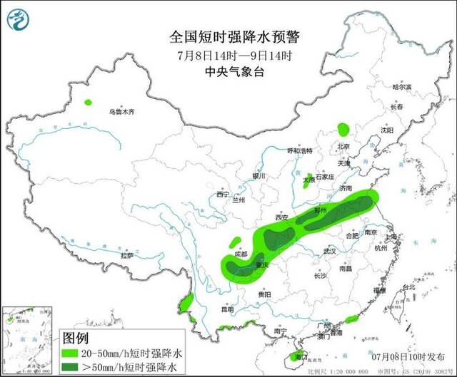 强对流天气蓝色预警：安徽、江苏等地的部分地区将有10级以上雷暴大风