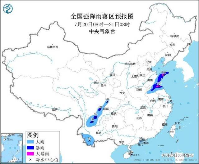 山东、江苏等地有大暴雨 中央气象台6时发布暴雨黄色预警