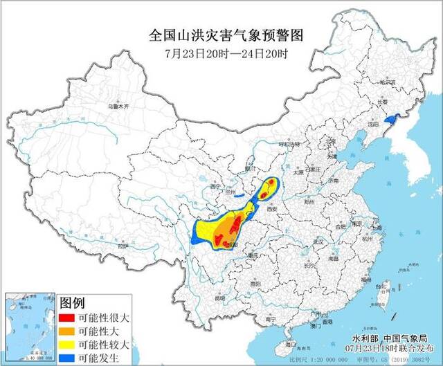 红色山洪灾害气象预警：四川、陕西、甘肃等地局地发生山洪灾害可能性很大