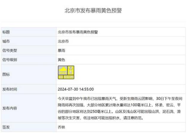 暴雨黄色预警、洪水蓝色预警！北京成全国降雨最强区域，过半气象站降雨达暴雨量级