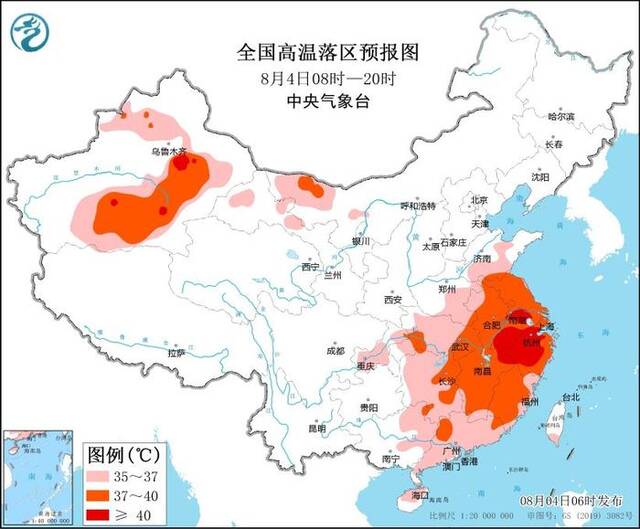 高温橙色预警：新疆安徽江苏江西浙江局地可达40℃以上