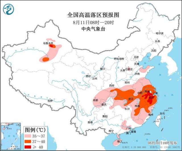 高温橙色预警：浙江安徽江苏等部分地区可达40℃以上