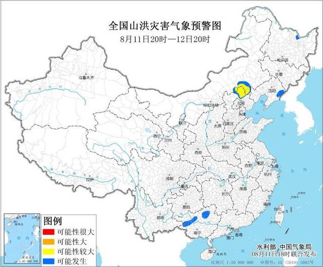 黄色山洪灾害气象预警：河北内蒙古等局地发生山洪灾害可能性较大