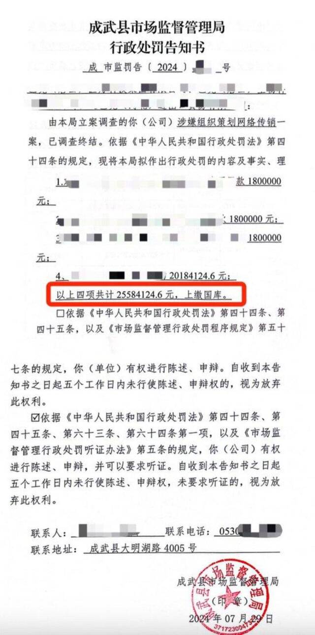 涉事企业被处罚的行政告知书。图片来源/受访者供图