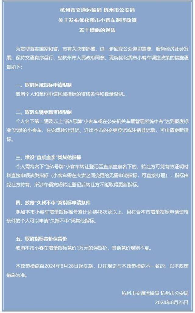 杭州优化小客车调控政策 放宽“久摇不中”类指标申请条件