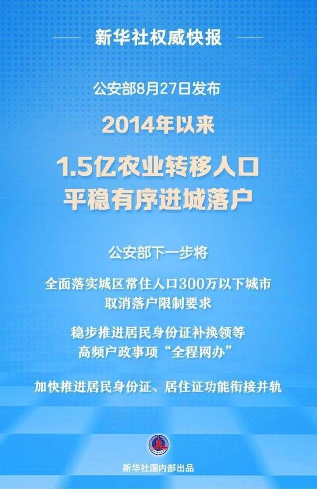 2014年以来1.5亿农业转移人口进城落户