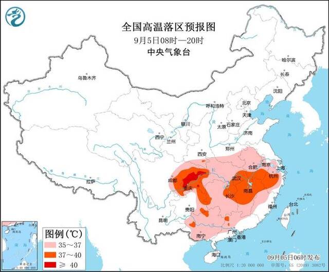 高温黄色预警：四川东部、重庆西部和北部局地可达40℃以上