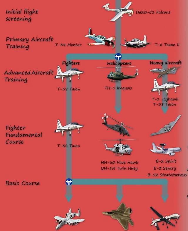 一份美国空军飞行员培养路径示意图社交媒体