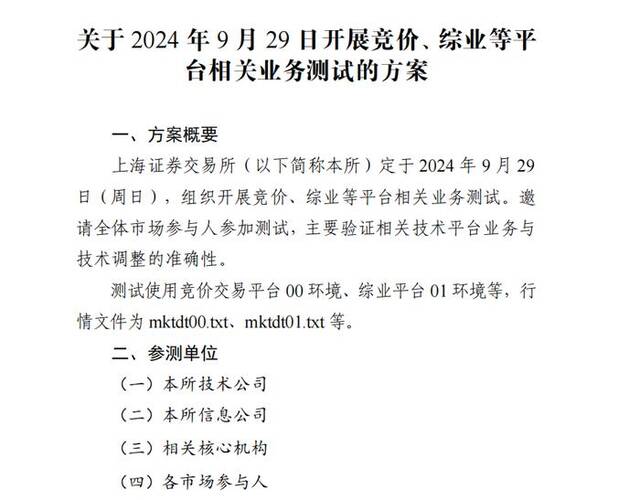 今日上交所全网测试！划重点：集中申报大量订单时 验证竞价处理平稳运行